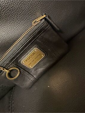 Fossil Black Leather Coin Pouch with Gold Hardware Accents